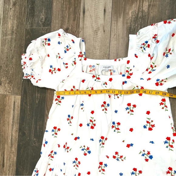 Olivia James the Label Sophie Dress Ruffle Square Neck Floral Size Large White - Picture 8 of 11
